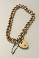 Vintage Rolled Gold 20 Microns Heart Padlock 7” (Approx) Bracelet + Safety Chain
