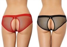 Sexy Knickers Open Rear Red Black Fishnet Briefs Plus Size 10 12 14 16 18 20 22