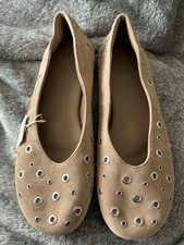 M&S Studded Eyelet Ballet Suede Pumps - Beige - New - Sz 7