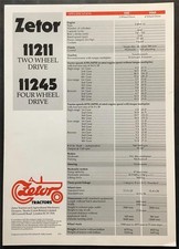 ZETOR 11211 2WD 11245 4WD TRACTOR Agricultural Sales Specification Leaflet c1978