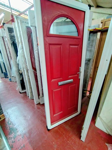 Red upvc top glazed door - glazed,