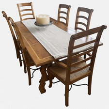 Dining Table Mango Wood + 6 Rattan Chairs 190x100 Barker & Stonehouse Flagstone