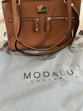 Modalu Tan Leather Shoulder Bag 3 Compartments With Zip Or Magnetic Closure.