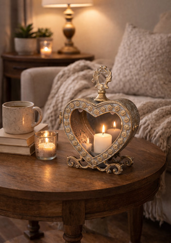 Vintage glass heart candle - glass,