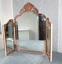 Quality Vintage Peach Framed Bevel Edged Triple Dressing Table/Vanity Mirror