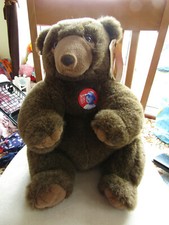 1970'S MARY MEYER TENDER TOYS TEDDY BEAR WITH LABLES AND ROOSEVELT BADGE 16"