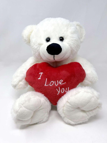 White teddy bear holding - teddy, red