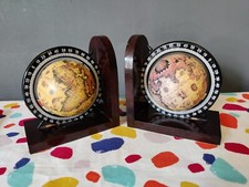 Vintage Wooden Globe Bookends Book Shelf Display 14.5cm