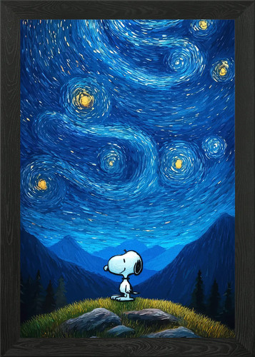 Snoopy under starry night sky - snoopy,