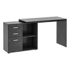 L-Shape Computer Table Wooden Work Desk Office Study Cabinet Drawer Shelf Black