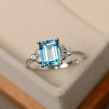 Blue topaz women ring - blue, emerald