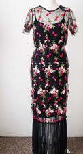 New Occasion Designer GIGI Black Floral Embroidered Dress Maxi Gown Frock UK8/10