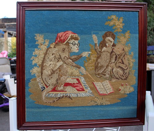 Antique singerie needlepoint - antique,