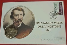 2001"HM Stanley meets Dr Livingstone1871" Gibraltar Crown Coin on Guernsey Cover