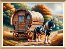 7x5 Art Print Gypsy Traveller Tinker Romany  Bow Top Wagon Caravan Horse