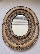 Vintage Wicker Rattan Wall Mirror Large Oval MCM 25/21”