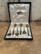 Vintage Spoon Set Enamel Gilt