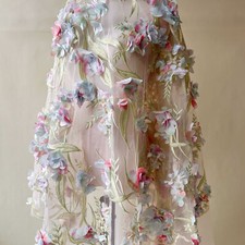 3D Flower Lace Fabric Embroidery Vines of Floral Lace Tulle for Party Dress