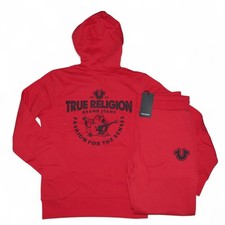 True Religion Men's Sweatsuit Size M Fleece Hoodie Joggers Tracksuit Set Red NWT