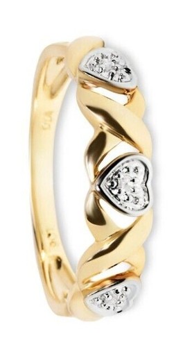 9ct triple heart - diamond, gold