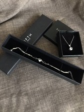 FIFTH NYC Necklace Pendant And Bracelet With White Crystals. Silver & White Gold