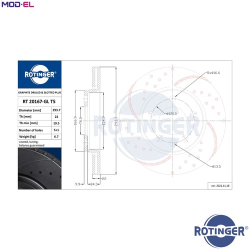 Brake disc 20167 gl - rt, 20167-gl