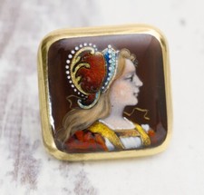 Antique French Limoges Enamel & Foil Brooch/Pin Hand Painted Maiden
