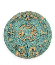Aztec Mayan Calendar Malachite Stone Wall Plaque Inca Sun Design 12.5cm Diameter