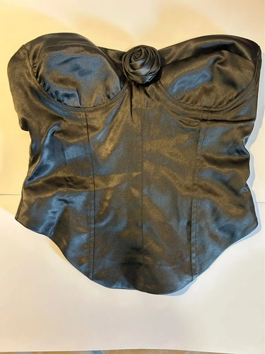 Bershka black satin corset top - black,