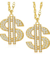 Large Hip Hop Dollar Necklace - Dollar Sign  Gemstones Rapper Bling 25.98" Chain
