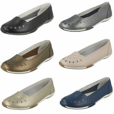 LADIES DOWN TO EARTH CASUAL SLIP ON BALLERINAS FLAT LEATHER SHOES PUMPS F8R0444