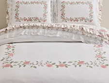 Pottery Barn LOVE SHACK FANCY PINK Embroidered QUEEN Duvet  2 Standard Shams NWT