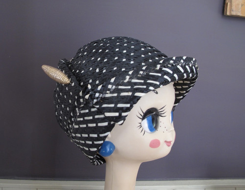 Vintage woven straw black - , &