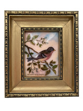 Vintage Limoges Pierre Bonnet French Enamel Bird Painting Plaque Framed 14.5cm H