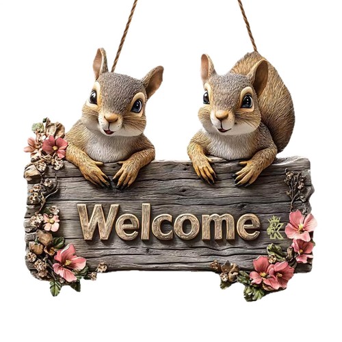 Squirrel wooden welcome sign - squirrel,