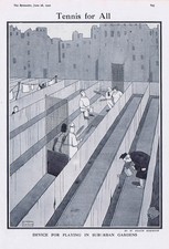 W. HEATH ROBINSON Tennis for all - Antique Comic Print 1922