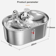 Stainless Steel Pet Drinking Fountain 3.2L Water Cat Feeding Automatic Drink