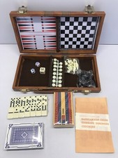 Backgammon Chess Cribbage Domino's Checkers Game in Travel Case Toy Family Games