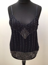 DEBENHAMS ANNE BROOKS PETITE BLACK BEAD PRINT SLEEVELESS TOP BLOUSE SIZE 16 NEW