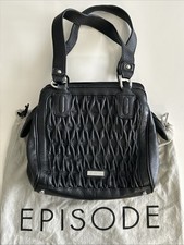 EPISODE Black Leather Shoulder/Handbag With Overbag-Medium Size-Ruched Effect