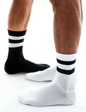 3,6 Pack Men's White and Grey Athletic Sports Socks Crew Stripe Tube Cushioned