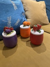 Set Of 3 Ceramic Preserve Jam/marmalade Pots with 3D Lids