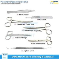 7PCS Dental Instruments Kit Pean Forceps Iris Scissors Adson Tweezers Explorer