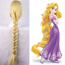 Rapunzel Princess Tangled Disney Book Week Ladies Long Blonde Braid Hair Wig/
