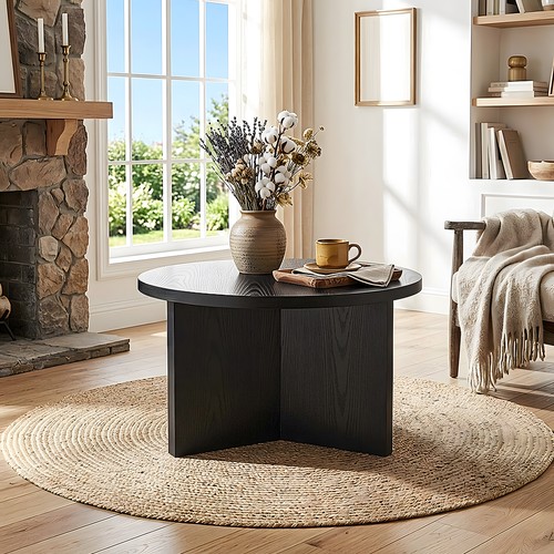 Black round wood grain - round,