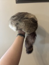 Raccoon and Rabbit Fur Hat. Handmade. Elenis Furs And crafts Inc