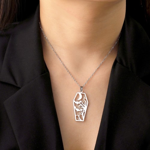 Coffin bat necklace stainless - bat,