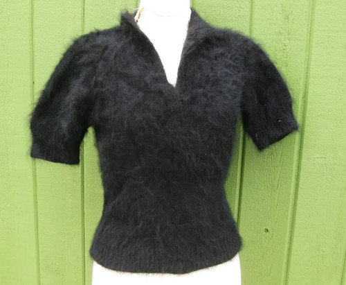 Vintage 80s black fluffy - black,