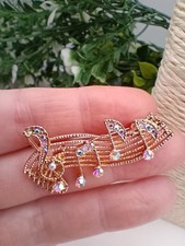 Gold tone Treble Clef brooch pin statement Music Note gift (BR1)Ab Stones
