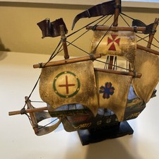 Vintage Wood Carved Ship SANTA